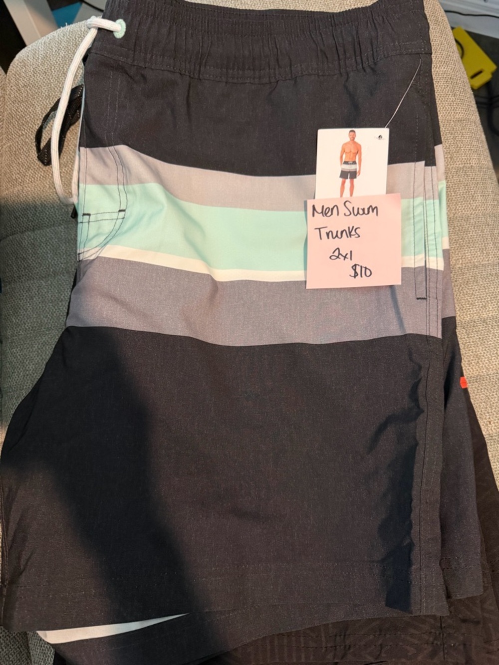 Men's Black & Mint Stripe Swim Board Shorts